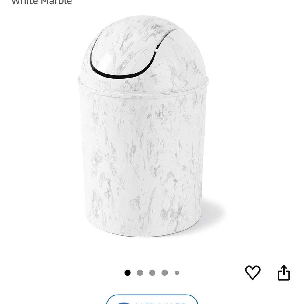 Umbra White marble look plastic Trash Can with Swing Lid - Picture 2 of 3